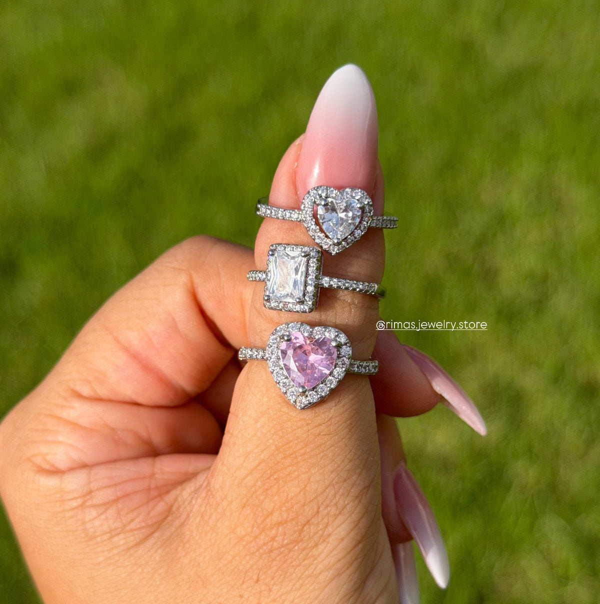 Bague Rosalie romantique argentée avec cœur et pierres