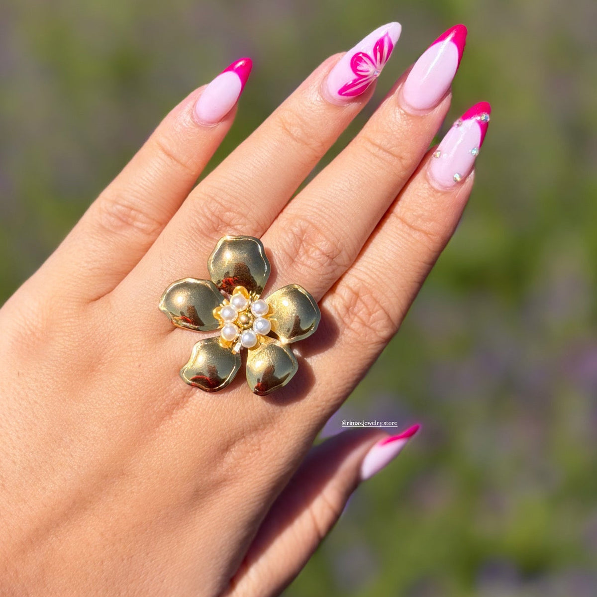Bague Fleur perlée