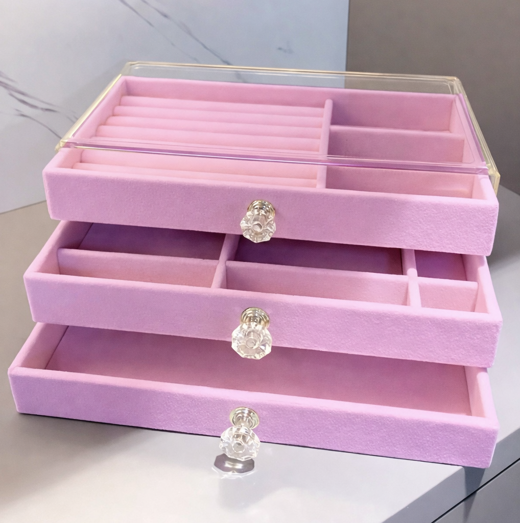 Boite rangement bijoux rose