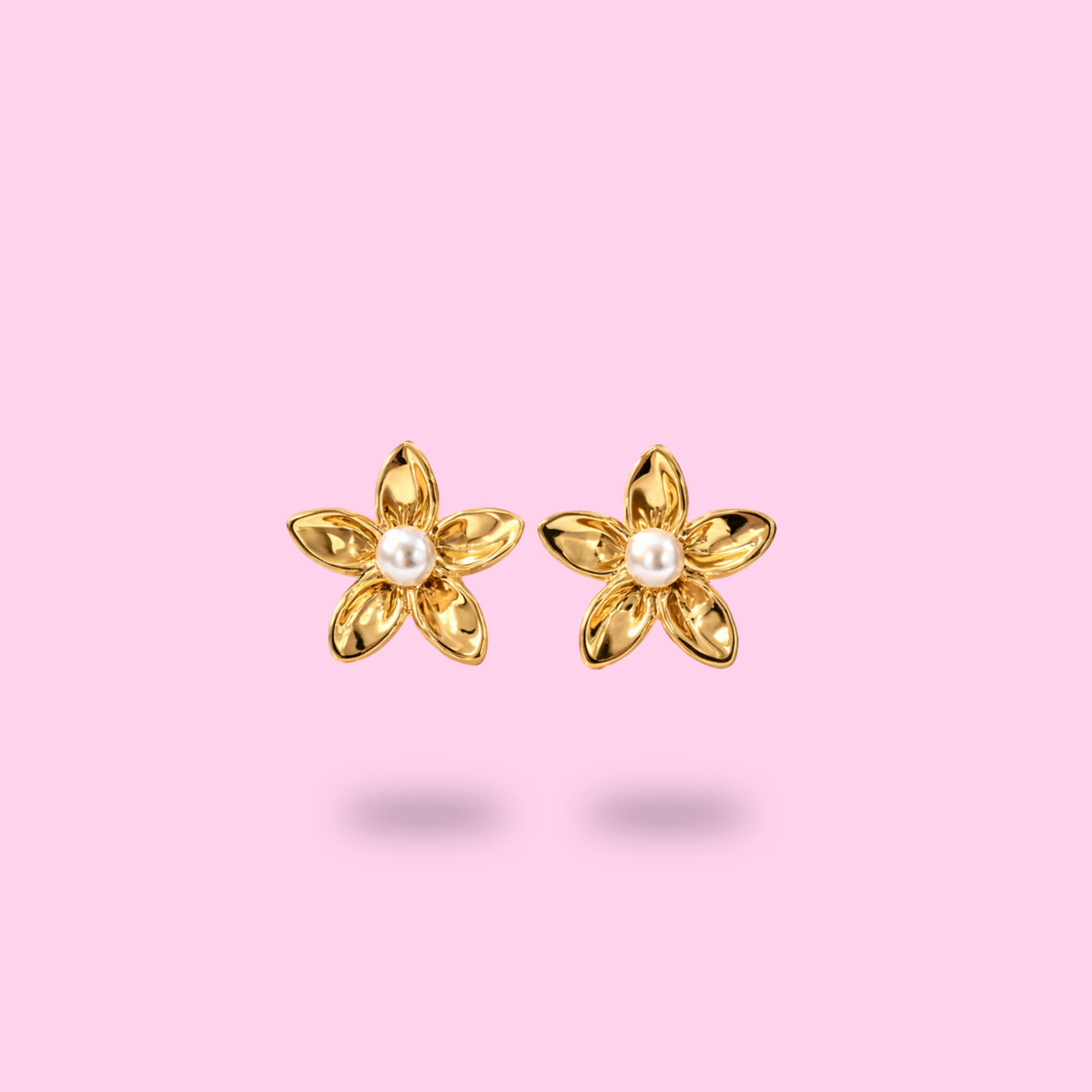 Boucles d'oreilles fleur tropicale dorées avec perle